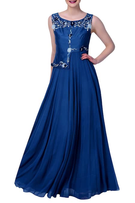 Maharani's Designer Ball (Princess) Gown - Sky Blue with Thread, Mirro –  Maharani Collections