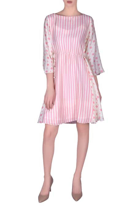 Nautanky Pink Cotton Silk Boat Striped Dress 