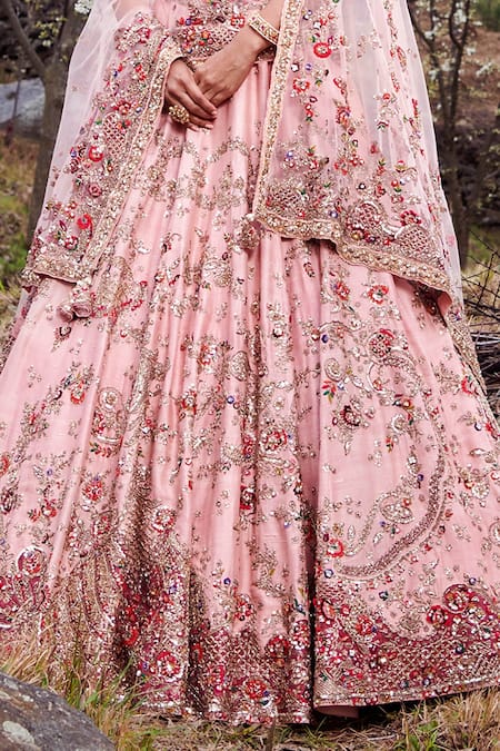 Embellished Raw Silk Pastel Pink Wedding Lehenga – Panache Haute Couture