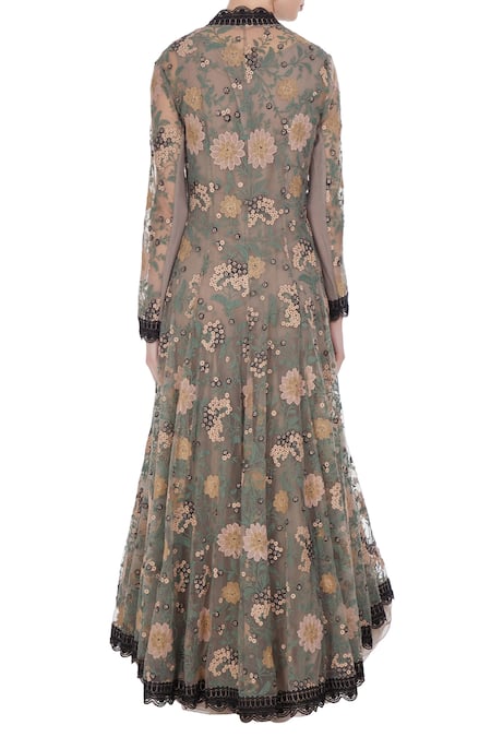 Kavita Bhartia Balloon Flared Tunic With Embroidered Jacket 