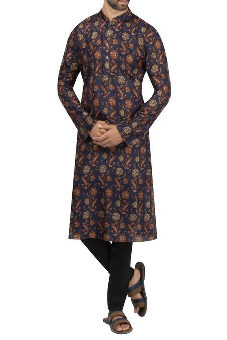 Rohit Bal Blue Floral Print Kurta With Churidar