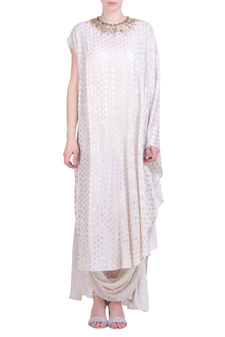 Buy Off White Foil Printed Kaftan With Cowl Skirt For Women By Nikasha Online At Aza Fashions