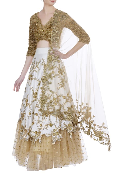 Neha Mehta Couture Ivory Hand Embroidered Zardozi Lehenga Set