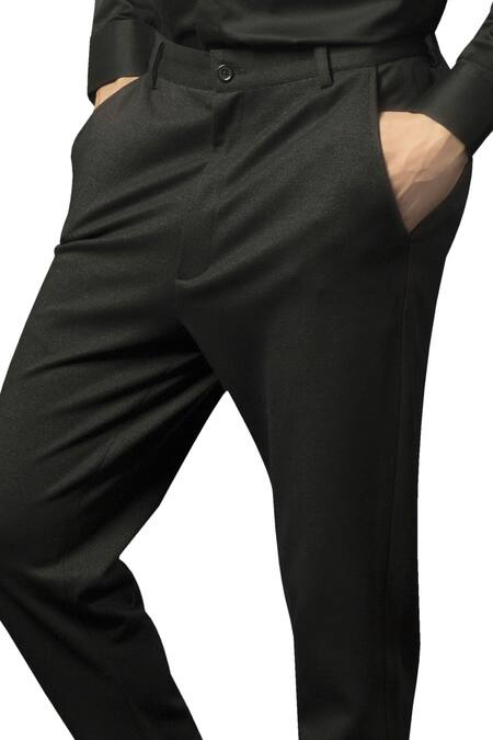 Siddartha Tytler_Black Lycra-wool Fitted Formal Trousers_Online_at_Aza_Fashions