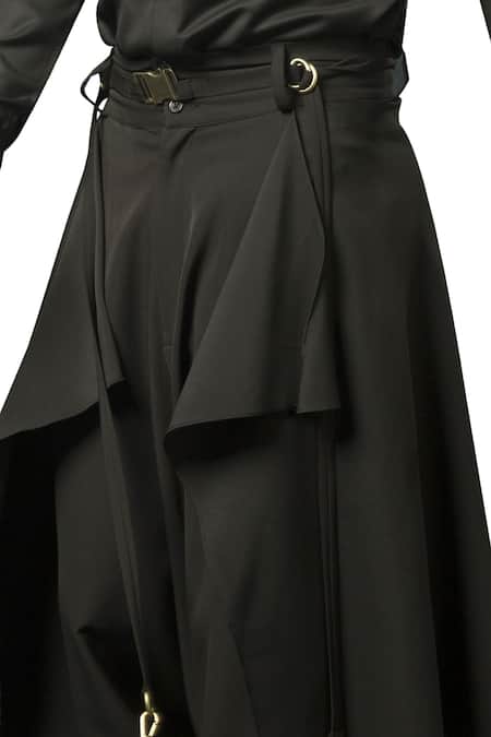 Siddartha Tytler_Black Heavy Crepe Layered Dhoti Pants _Online_at_Aza_Fashions