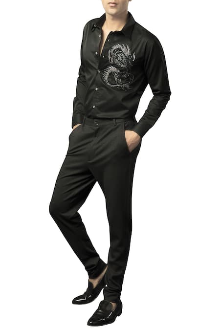 Siddartha Tytler Button-down shirt with embellished dragon 