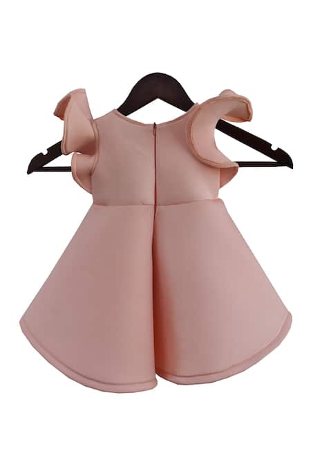 Shop Fayon Kids Peach Neoprene Fabric Flowers High-low Dress With Motif Embroidery at Aza Fashions Shop_Fayon Kids_Peach Neoprene Fabric Flowers High-low Dress With Motif Embroidery _at_Aza_Fashions