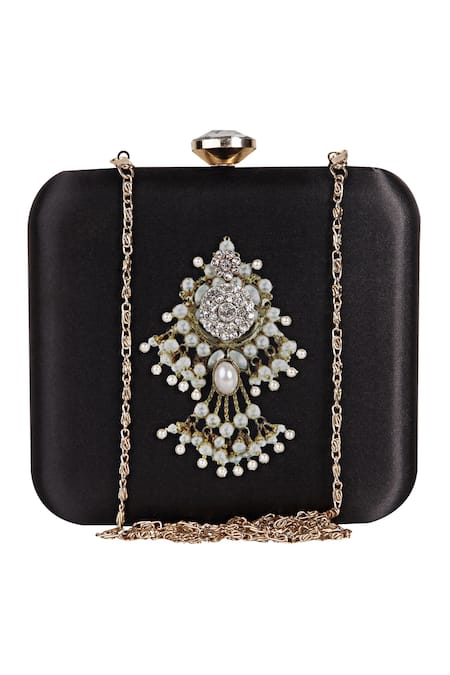 Puneet Gupta Black Gold Zardozi Embroidered Festive Clutch 