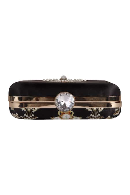 Shop Puneet Gupta Black Gold Zardozi Embroidered Festive Clutch at Aza Fashions Shop_Puneet Gupta_Black Gold Zardozi Embroidered Festive Clutch _at_Aza_Fashions