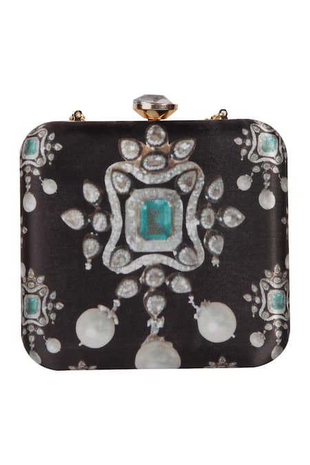 Shop Puneet Gupta Black Gold Zardozi Embroidered Box Clutch at Aza Fashions Shop_Puneet Gupta_Black Gold Zardozi Embroidered Box Clutch _at_Aza_Fashions