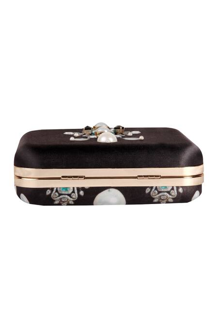 Puneet Gupta Black Gold Zardozi Embroidered Box Clutch Online at Aza Fashions Puneet Gupta_Black Gold Zardozi Embroidered Box Clutch _Online_at_Aza_Fashions
