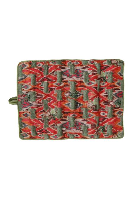 Puneet Gupta_Red Authentic Printed Jewellery Folder With Tie-up _Online_at_Aza_Fashions