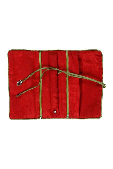 Buy_Puneet Gupta_Red Authentic Printed Jewellery Folder With Tie-up _Online_at_Aza_Fashions