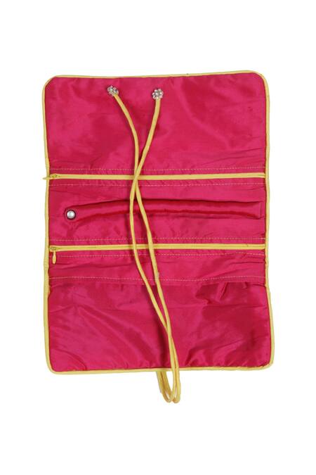 Puneet Gupta_Pink Rajasthani Print Jewellery Folder With Tie-up _Online_at_Aza_Fashions