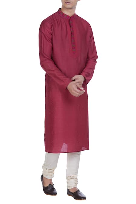 Krishna Mehta Block printed tussar silk kurta with churidar 