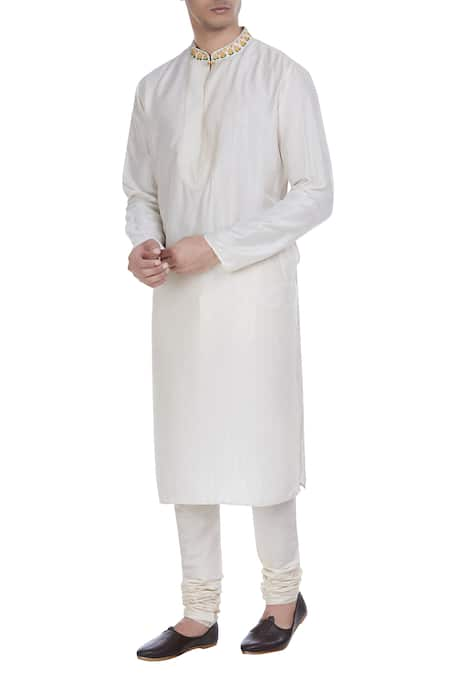 Krishna Mehta Block printed tussar silk kurta with churidar 