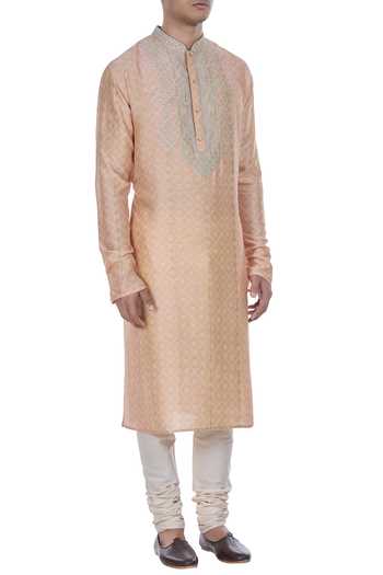Krishna Mehta_Green Tie And Dye Tussar Silk Kurta_Online_at_Aza_Fashions
