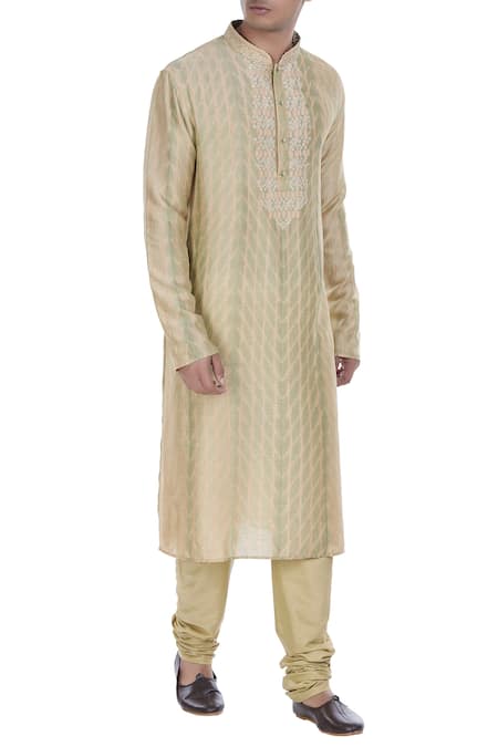 Krishna Mehta Green Tussar Silk Tie-dye Kurta With Churidar