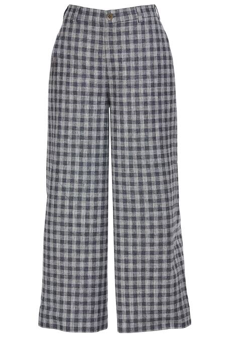 Shop_Two Point Two_Grey Checkered Pattern Retro Flared Pants_at_Aza_Fashions