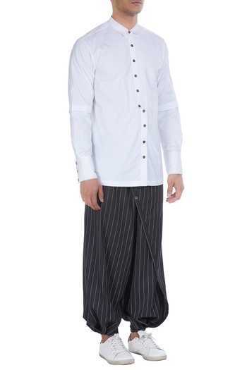 Two Point Two_White Side Slit Button Down Placket Shirt_Online_at_Aza_Fashions
