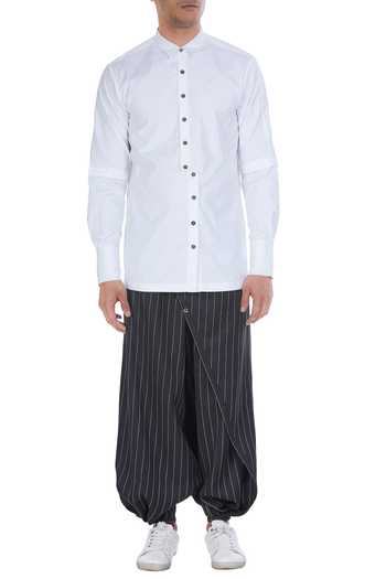 Shop_Two Point Two_White Side Slit Button Down Placket Shirt_Online_at_Aza_Fashions
