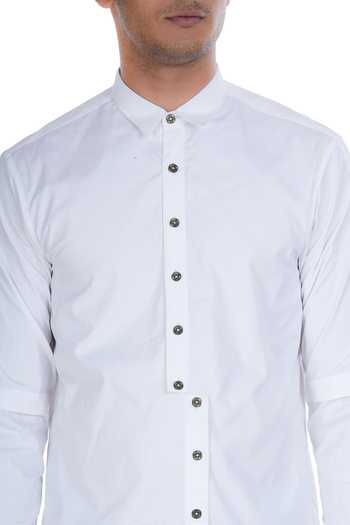 Two Point Two_White Side Slit Button Down Placket Shirt_at_Aza_Fashions