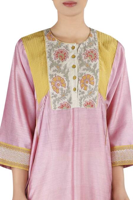 Buy_LATHA PUTTANNA_Pink Chanderi Asymmetric Tunic With Pant_Online_at_Aza_Fashions