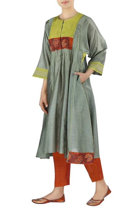 Latha Puttanna Chanderi embroidered yoke anarkali with pants 