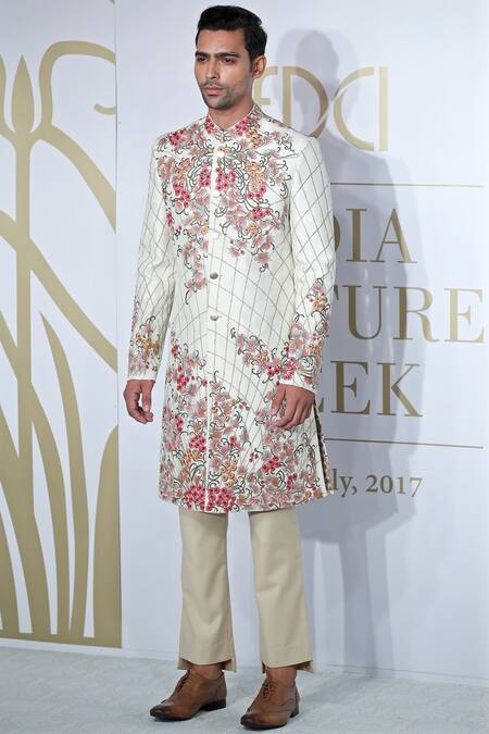 Varun Bahl White Embroidered Sherwani Set
