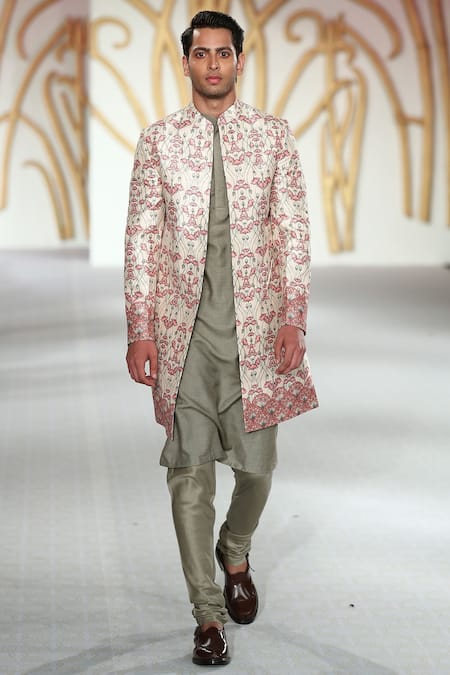 Varun Bahl Ivory Printed Sherwani With Kurta Set