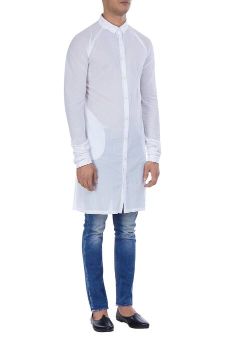 Rajesh Pratap Singh_White Button Down Placket Tunic_Online_at_Aza_Fashions