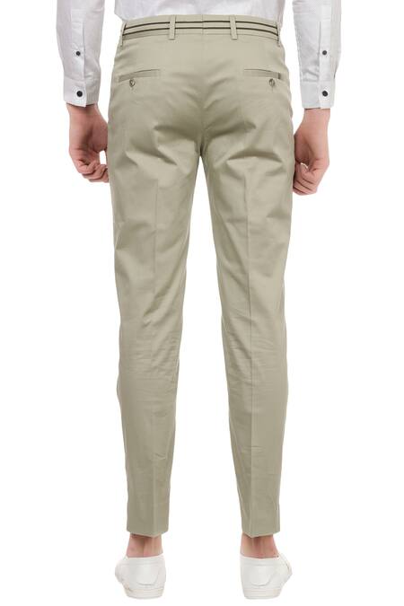 Shop_Lacquer Embassy_Green Pleated Casual Trousers With Pockets _at_Aza_Fashions