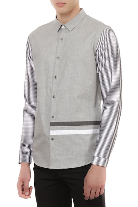 Buy_Lacquer Embassy_Grey Pure Cotton Stripe Pattern Shirt With Sleeves _Online_at_Aza_Fashions
