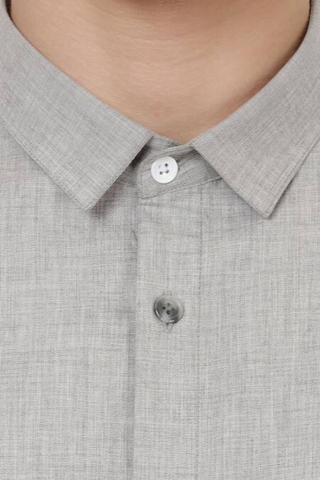 Lacquer Embassy_Grey Pure Cotton Stripe Pattern Shirt With Sleeves _at_Aza_Fashions