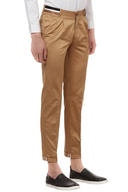 Brown Solid Spandex Cotton Men Brooklyn Fit Casual Trousers - Selling Fast  at Pantaloons.com