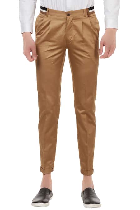 Brown Slant Pocket Pleated Trouser in Slim Fit – Tumuh
