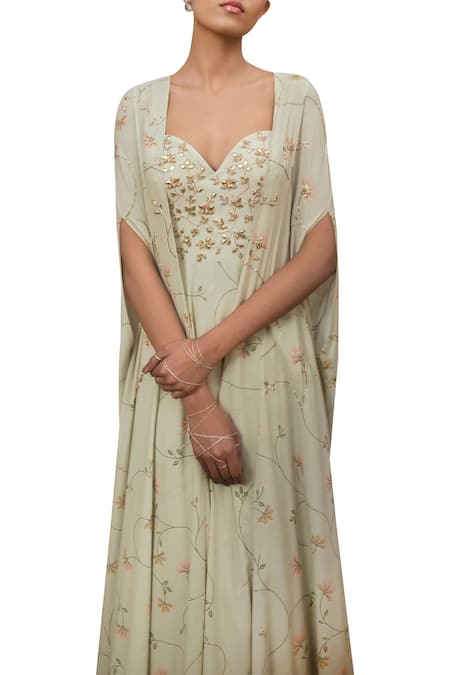 Sana Barreja Floral Print Gown with Cape 