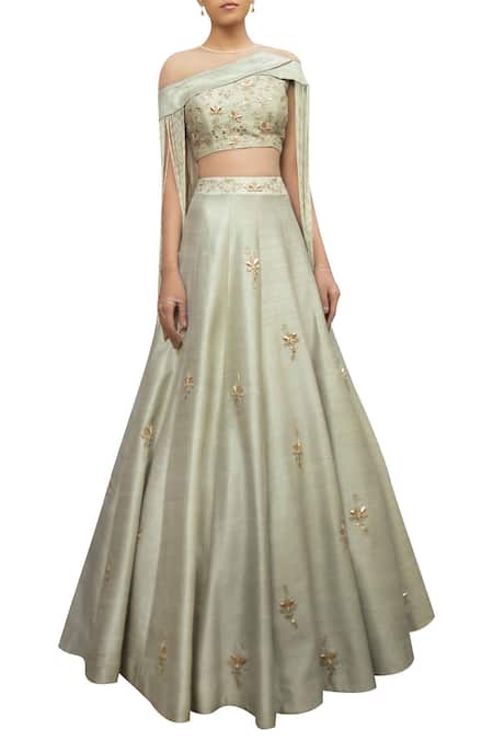 Sana Barreja Raw silk embroidered lehenga with tassel blouse 