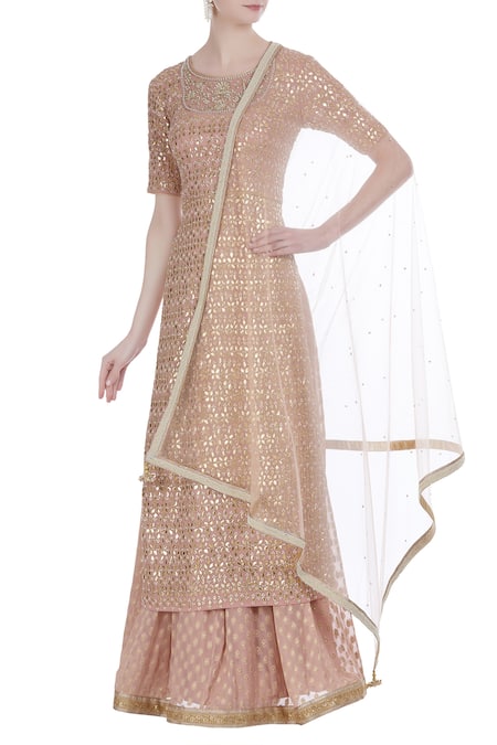 Kritika Dawar Pink Embroidered Kurta With Lehenga Skirt And Dupatta