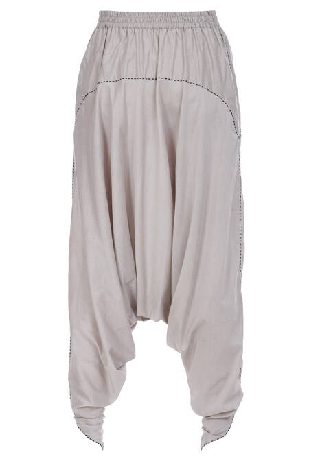 Shop S. W. G. T Grey Cotton Silk Plain Draped Pants at Aza Fashions Shop_S. W. G. T_Grey Cotton Silk Plain Draped Pants_at_Aza_Fashions