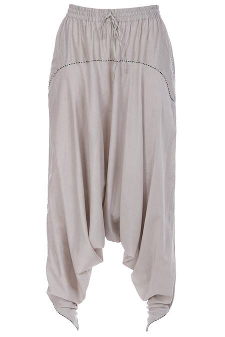 S. W. G. T Grey Cotton Silk Plain Draped Pants Online at Aza Fashions S. W. G. T_Grey Cotton Silk Plain Draped Pants_Online_at_Aza_Fashions