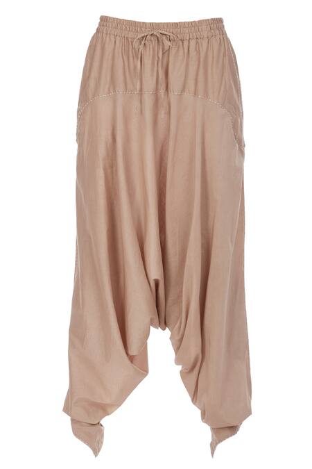 S. W. G. T Beige Cotton Silk Plain Draped Pants Online at Aza Fashions S. W. G. T_Beige Cotton Silk Plain Draped Pants_Online_at_Aza_Fashions