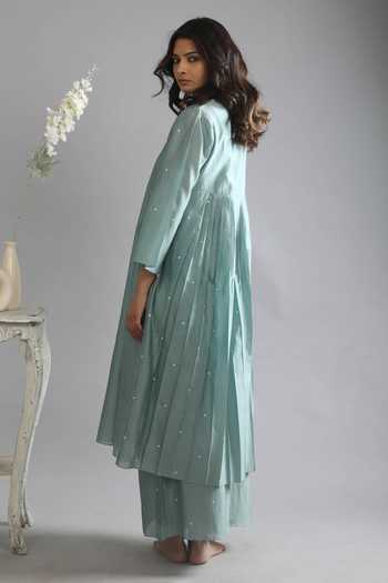 Khat Green Chanderi Silk Tassels Round Neck Kurta And Flared Pant Set at Aza Fashions Khat_Green Chanderi Silk Tassels Round Neck Kurta And Flared Pant Set _at_Aza_Fashions