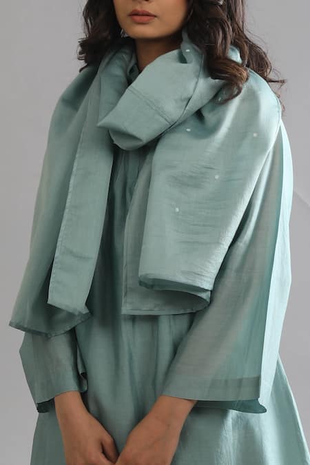 Khat_Green Chanderi Silk Round Neck Pant Set With Scarf _Online_at_Aza_Fashions