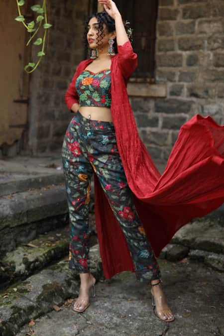 Shop_Shachi Sood_Grey Dupion Silk, Fine Chanderi Beads And Sequins Cape Embroidered Pant Set _Online_at_Aza_Fashions