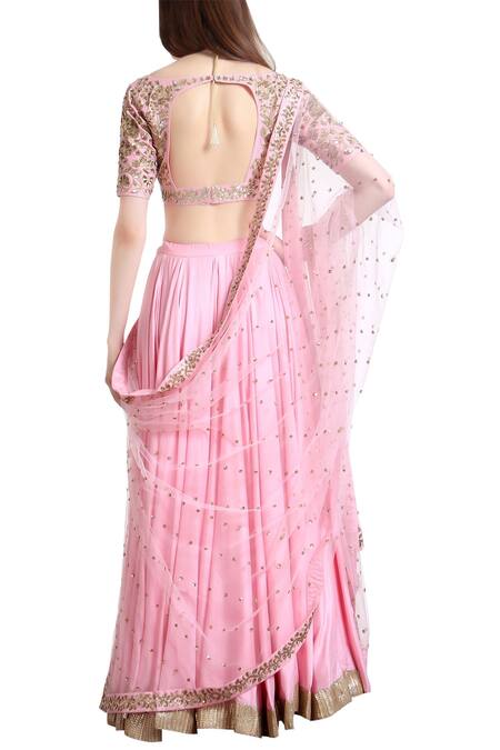 Shop_Ranian_Pink Bias Cut Lehenga With Sequin Blouse And Net Dupatta_at_Aza_Fashions