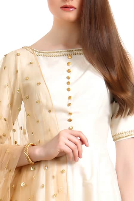Ranian_Gold Net, Satin Crepe, Blended Silk Sequin Work Hand Embroidered Short Kurta Set_Online_at_Aza_Fashions