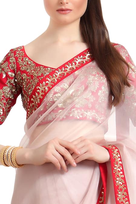 Ranian Red Organza Scoop Silk Saree With Blouse Online at Aza Fashions Ranian_Red Organza Scoop Silk Saree With Blouse _Online_at_Aza_Fashions