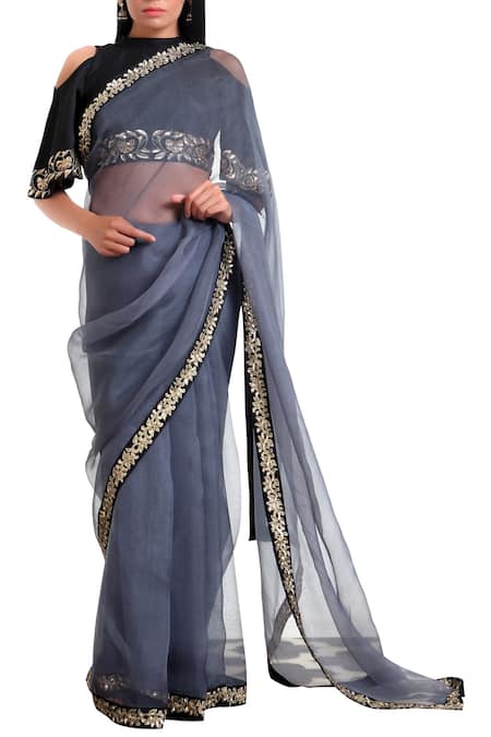 Ranian Organza silk saree with cold-shoulder blouse 