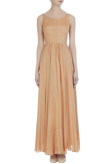 Shop_Pleats By Kaksha And Dimple_Orange Crepe Georgette Embroidered Pearl Hand Sequin And Bead With Anarkali_Online_at_Aza_Fashions